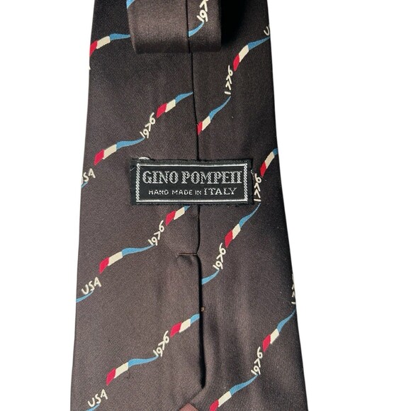 VINTAGE Bicentennial Necktie Dark Grey 1776 1976 Gino Pompeii Silk Made In Italy - Picture 14 of 16